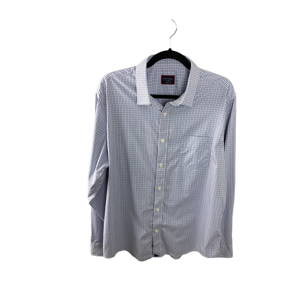 Untuckit Blue White Pink XL Nylon Elastane Button Front Long Sleeve Shirt